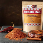 Spice n Easy Chipotle rub pouch standing upright on a dark surface