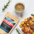 Spice n Easy Herb and Garlic seasoning pouch standing upright on a dark background